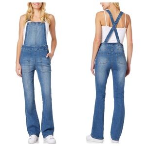Wallflower Overalls‎ Womens XL Blue Flare Stretch Modern Boho Festival Denim